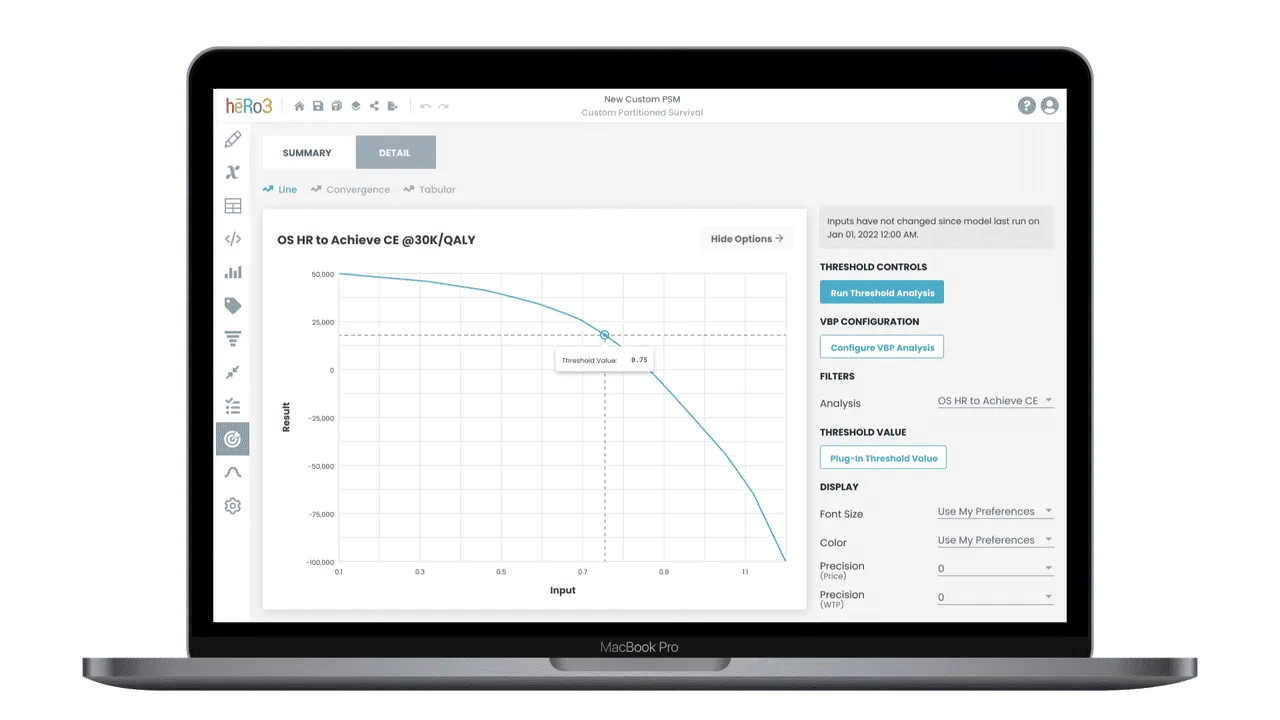 Threshold analysis allows users to determine which values produce the desired outcome